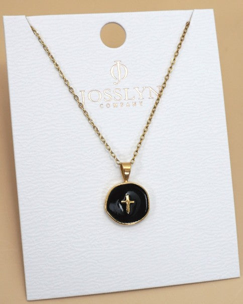 Station Cross Necklace-Black