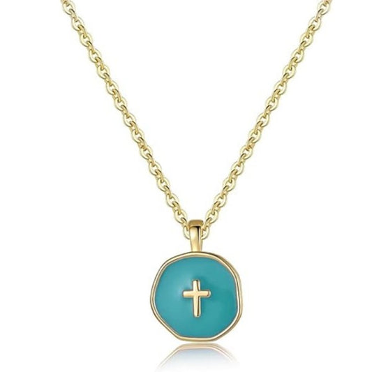 Station Cross Necklace-Turquoise