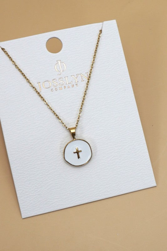Station Cross Necklace-White