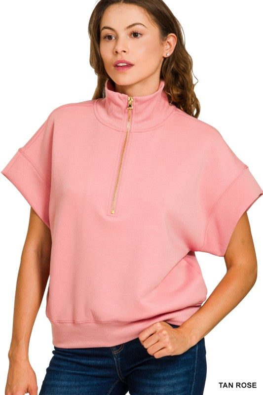 Scuba Half-Zip Pullover-Tan Rose