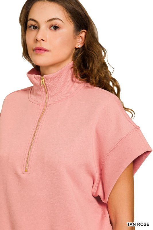 Scuba Half-Zip Pullover-Tan Rose