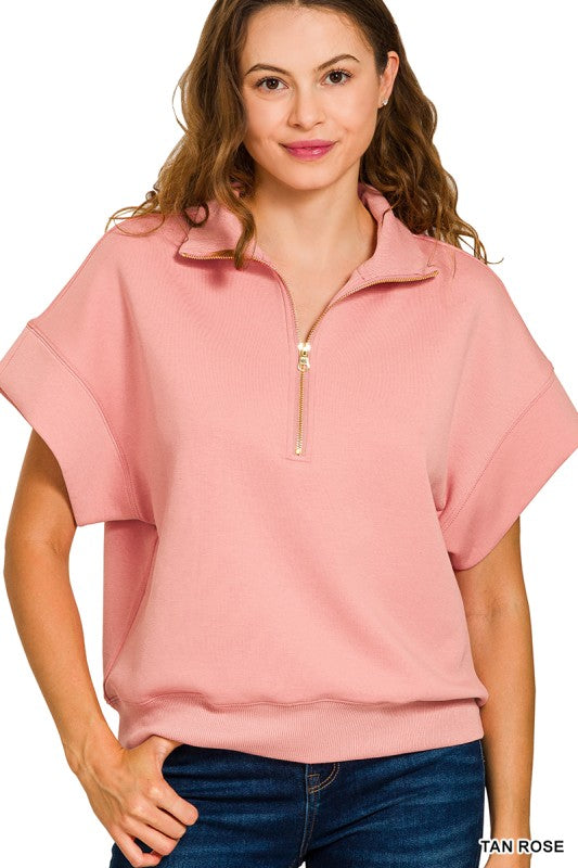 Scuba Half-Zip Pullover-Tan Rose