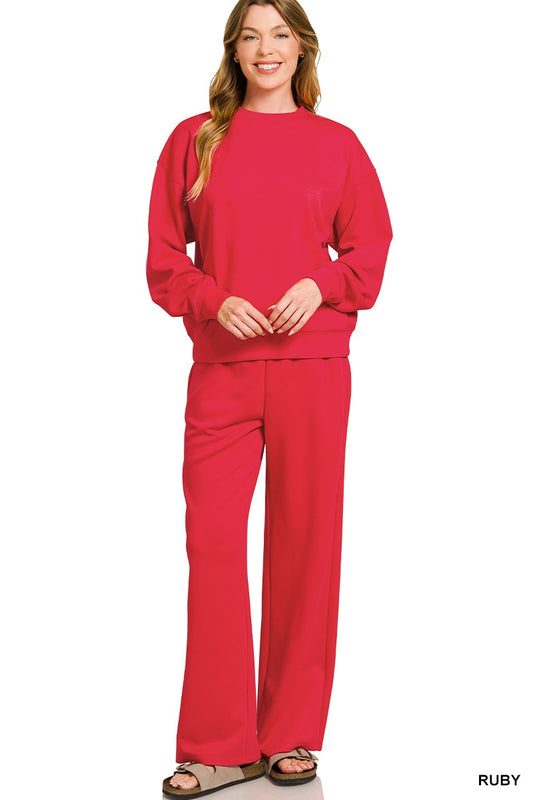 Crewneck Pullover & Pant Set- Ruby