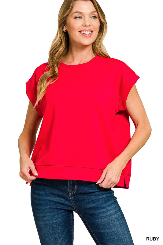 Scuba Short Sleeve Sweatshirt-Ruby