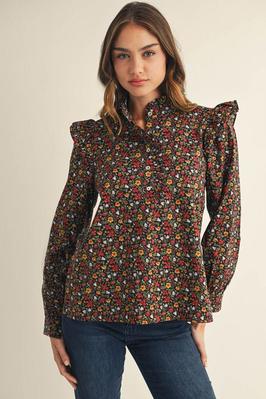 Ruffle Accent Floral Top