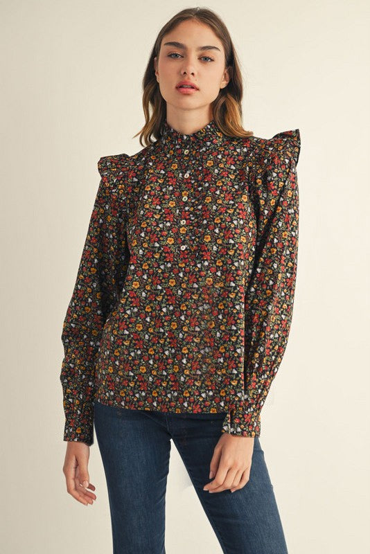 Ruffle Accent Floral Top