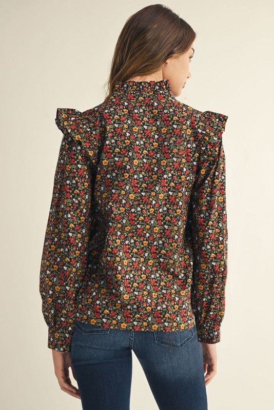Ruffle Accent Floral Top