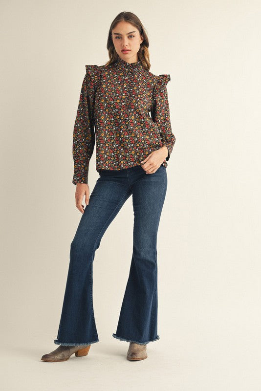 Ruffle Accent Floral Top