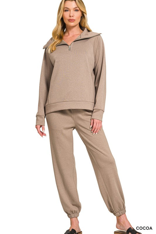High Collared Sweatshirt & Joggers Set- Cocoa