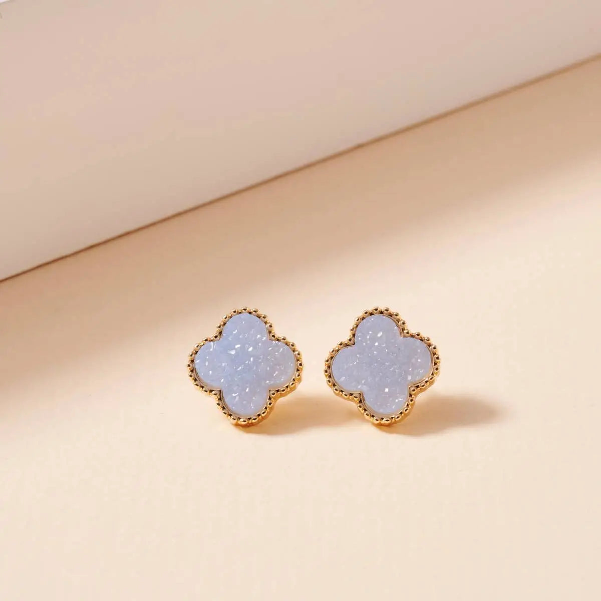 Flower Druzy Stone Stud Earrings - Sky Blue