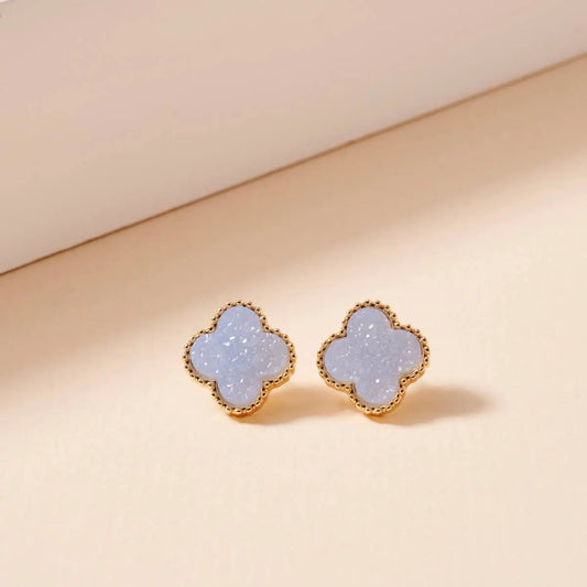 Flower Druzy Stone Stud Earrings - Sky Blue