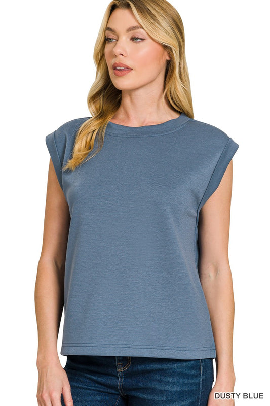 Scuba Sleeveless Top-Dusty Blue
