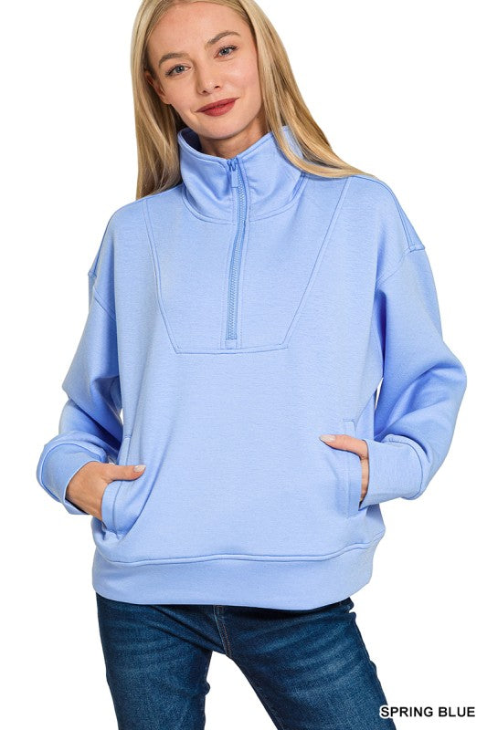 Scuba Half Zip Pullover-Spring Blue