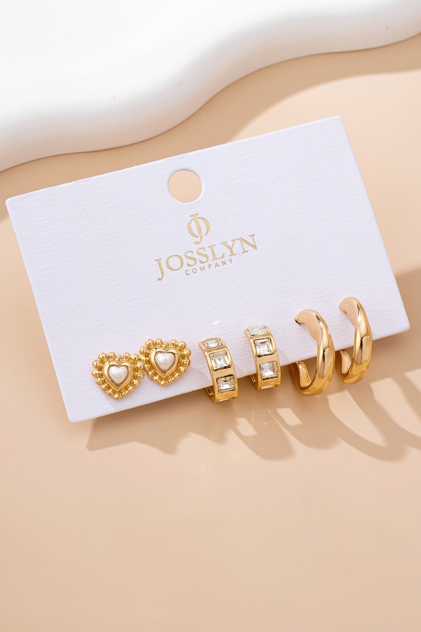 Pearl Heart & Rhinestone Huggie Earring Set