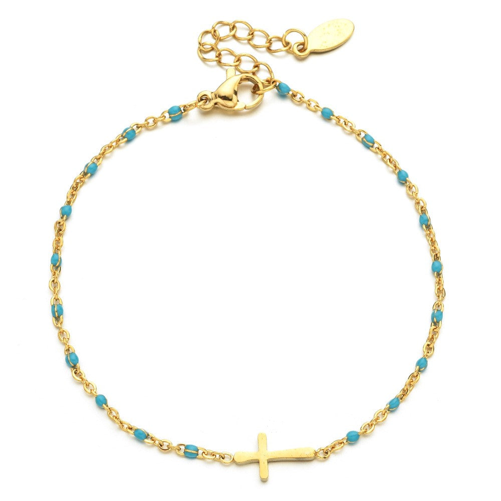 Beaded Cross Bracelet-Turquoise