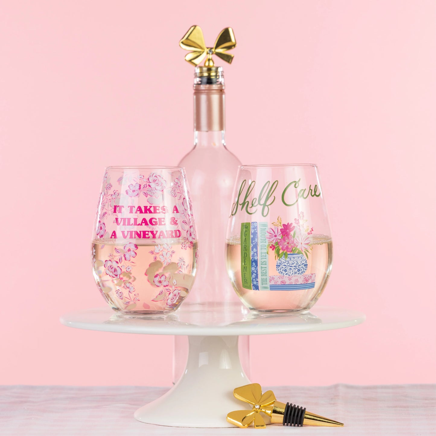 "It Takes a Village..." Wine Glass w/Bow Stopper Set