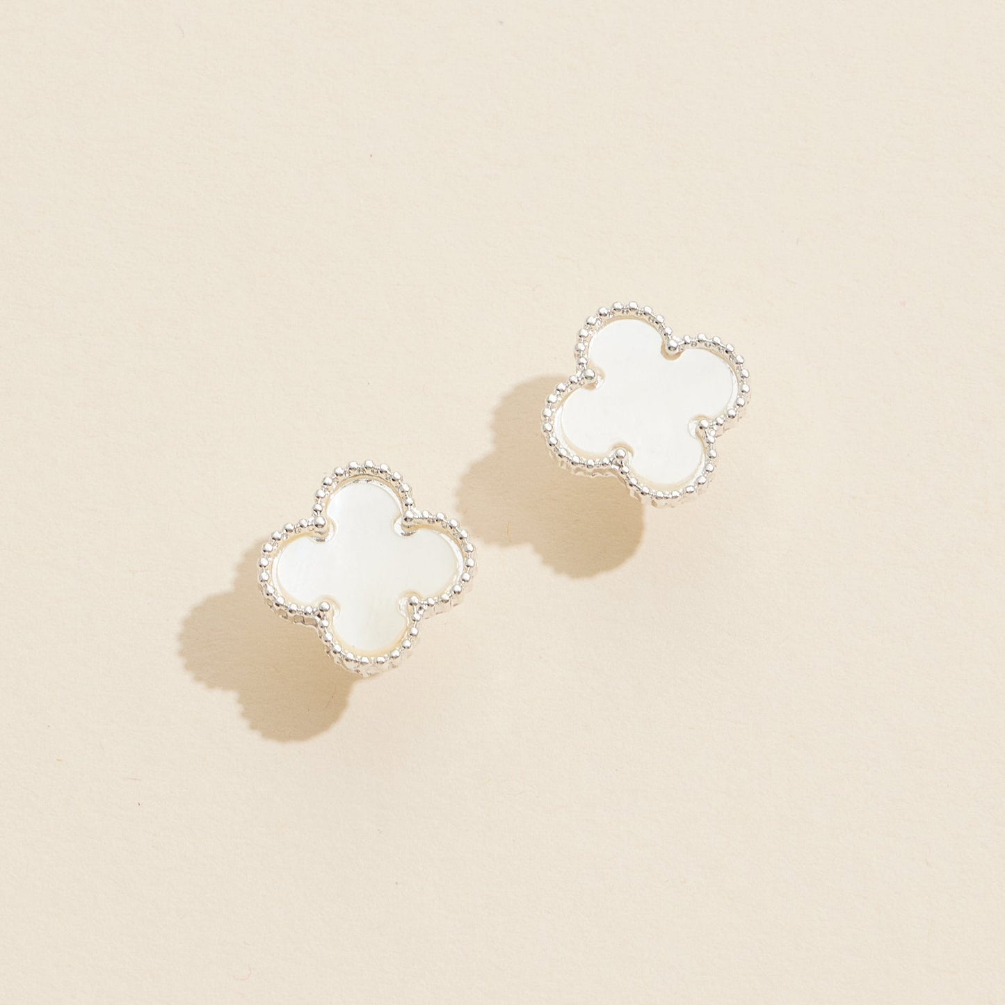 Clover Shape Shell Stud Earrings - White