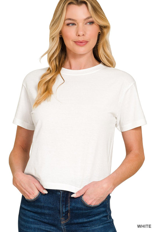Crew Neck Crop Tee- White