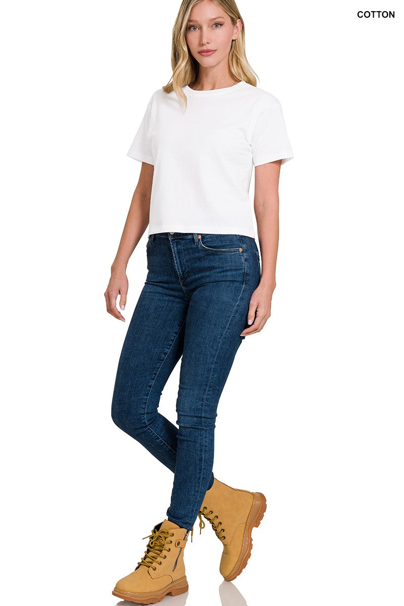 Crew Neck Crop Tee- White