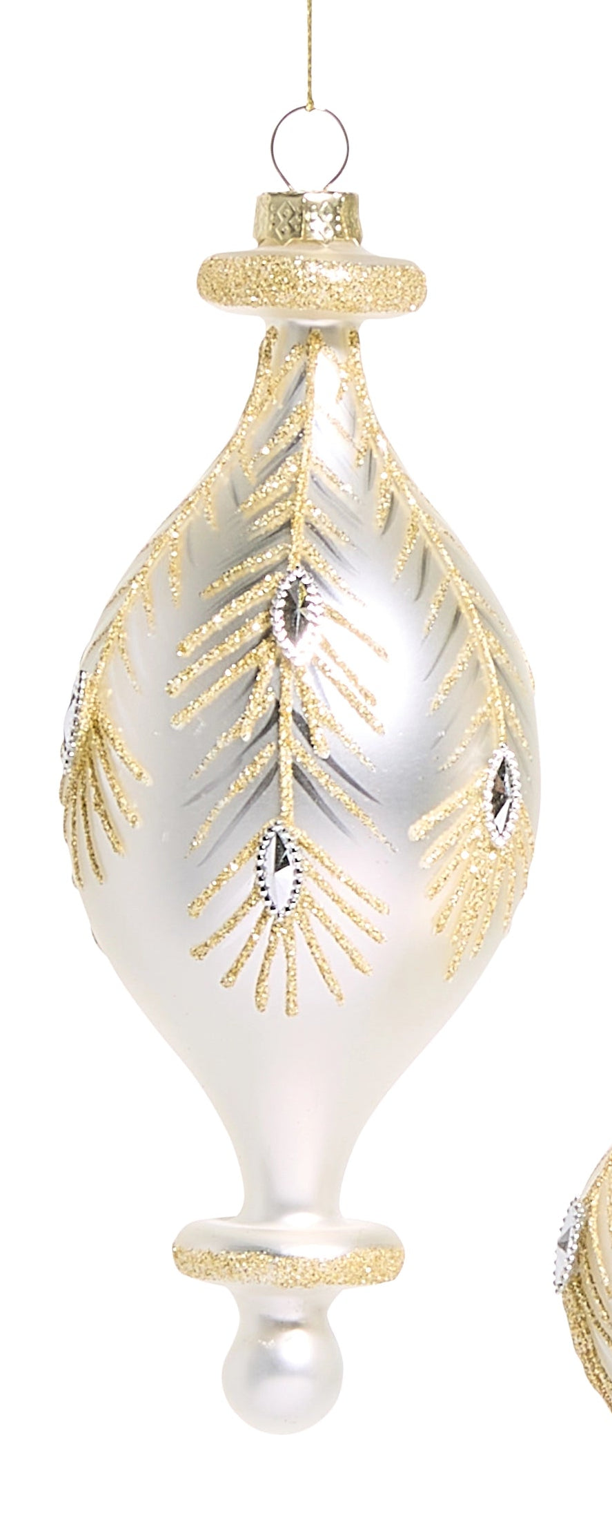 White/Gold Jeweled Ornaments- Finial, Pear, Spindle