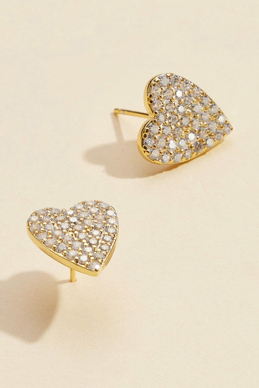 18k Gold Dipped Cz Stone Paved Heart Stud Earrings