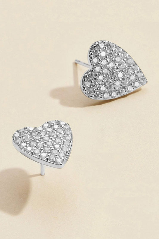 18k Gold Dipped Cz Stone Paved Heart Stud Earrings