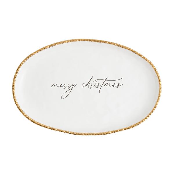"Merry Christmas" Gold Beaded Platter