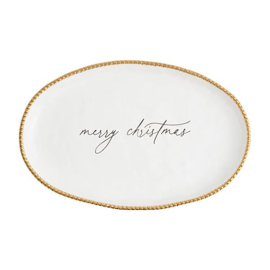 "Merry Christmas" Gold Beaded Platter