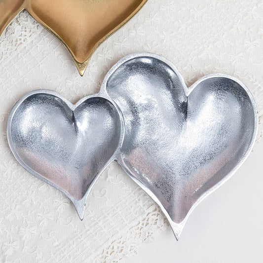 Double Heart Tray In Silver