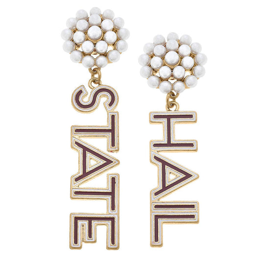 Mississippi State Bulldogs Pearl Cluster Drop Earrings