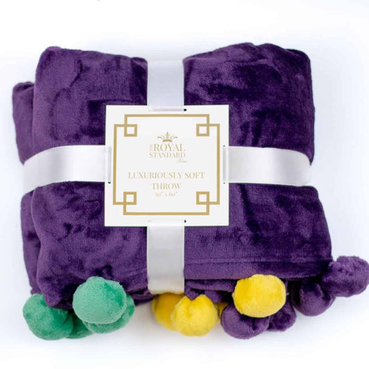 Mardi Gras Pom Pom Throw Blanket