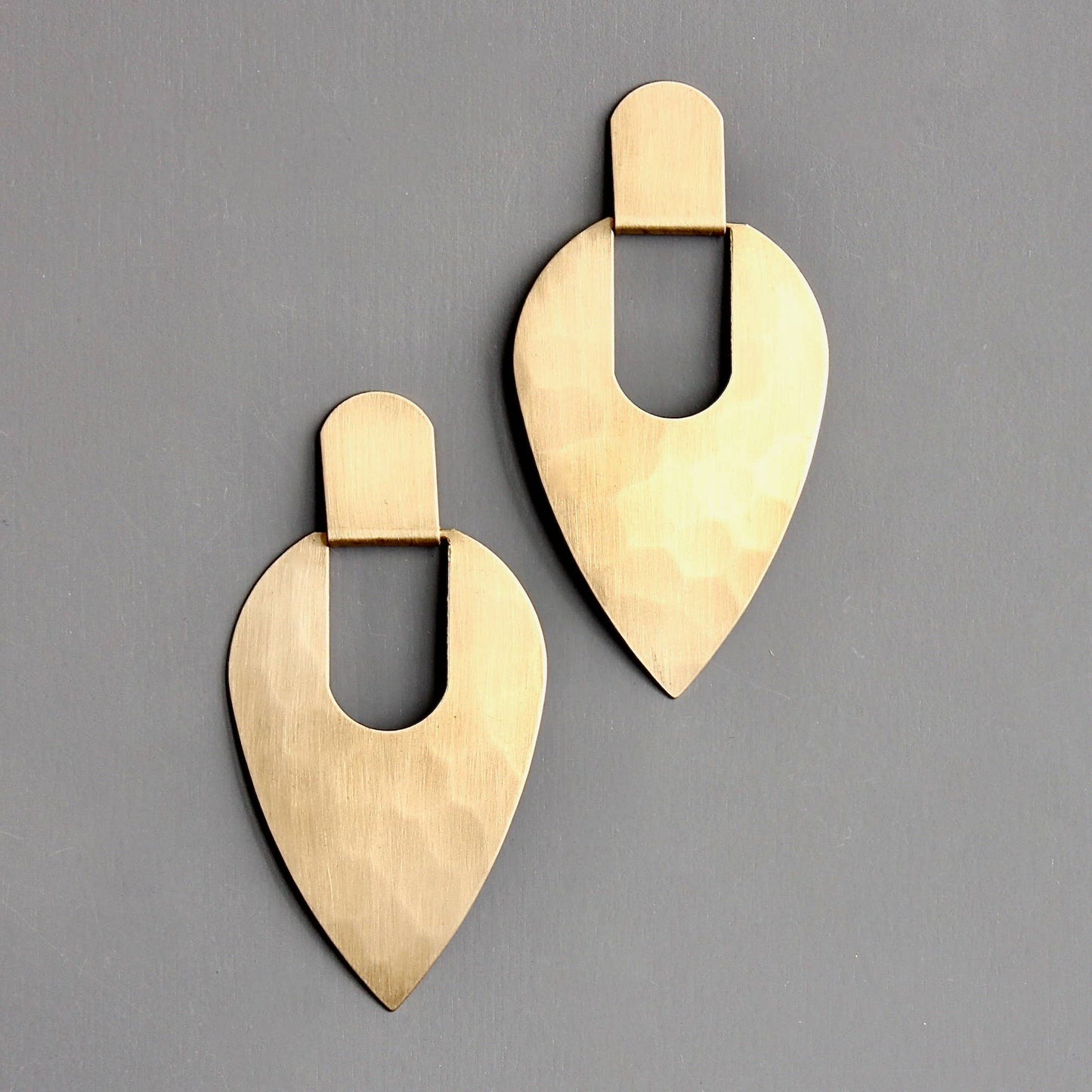 Geometric Hammered Brass Post Earrings