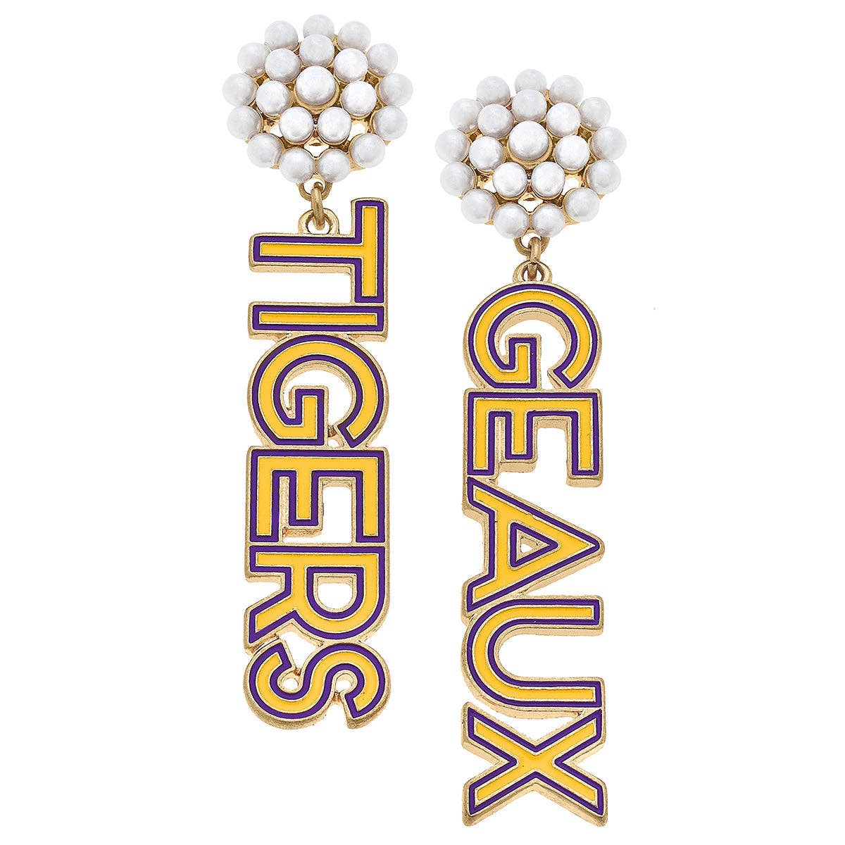 LSU Tigers Pearl Cluster Drop Earrings