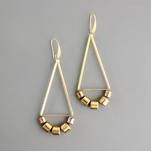 Geometric Gold Hematite and Brass Earrings