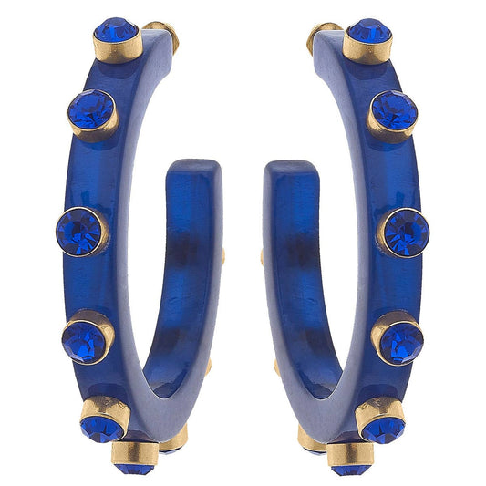 Renee Resin and Rhinestone Hoop Earrings In Blue