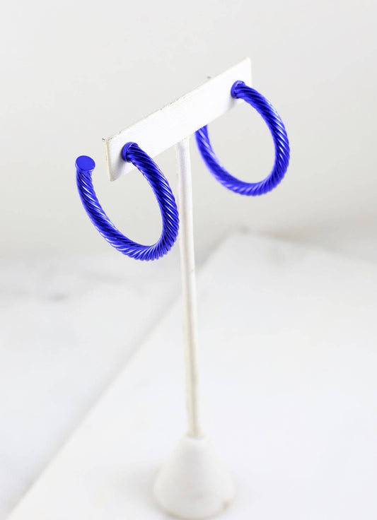 Duffer Cable Hoop Earring In Blue