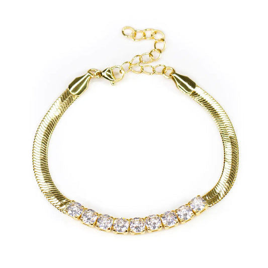 Gold CZ Herringbone Bracelet