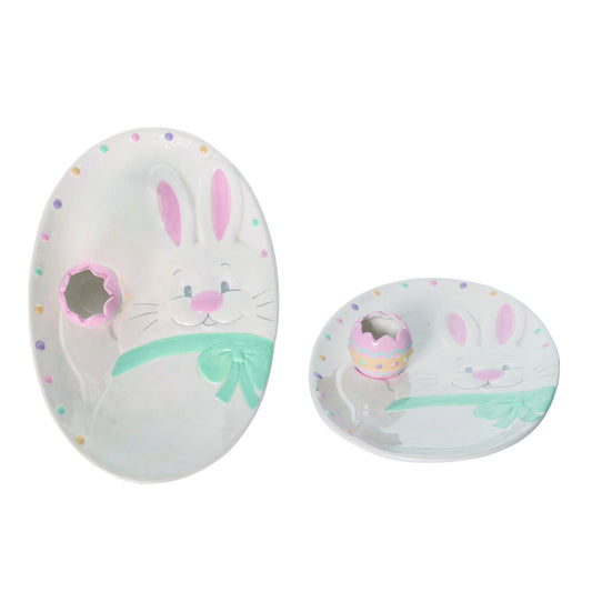 12.5" Easter Sculpted Bunny Platter with Toothpick Holder