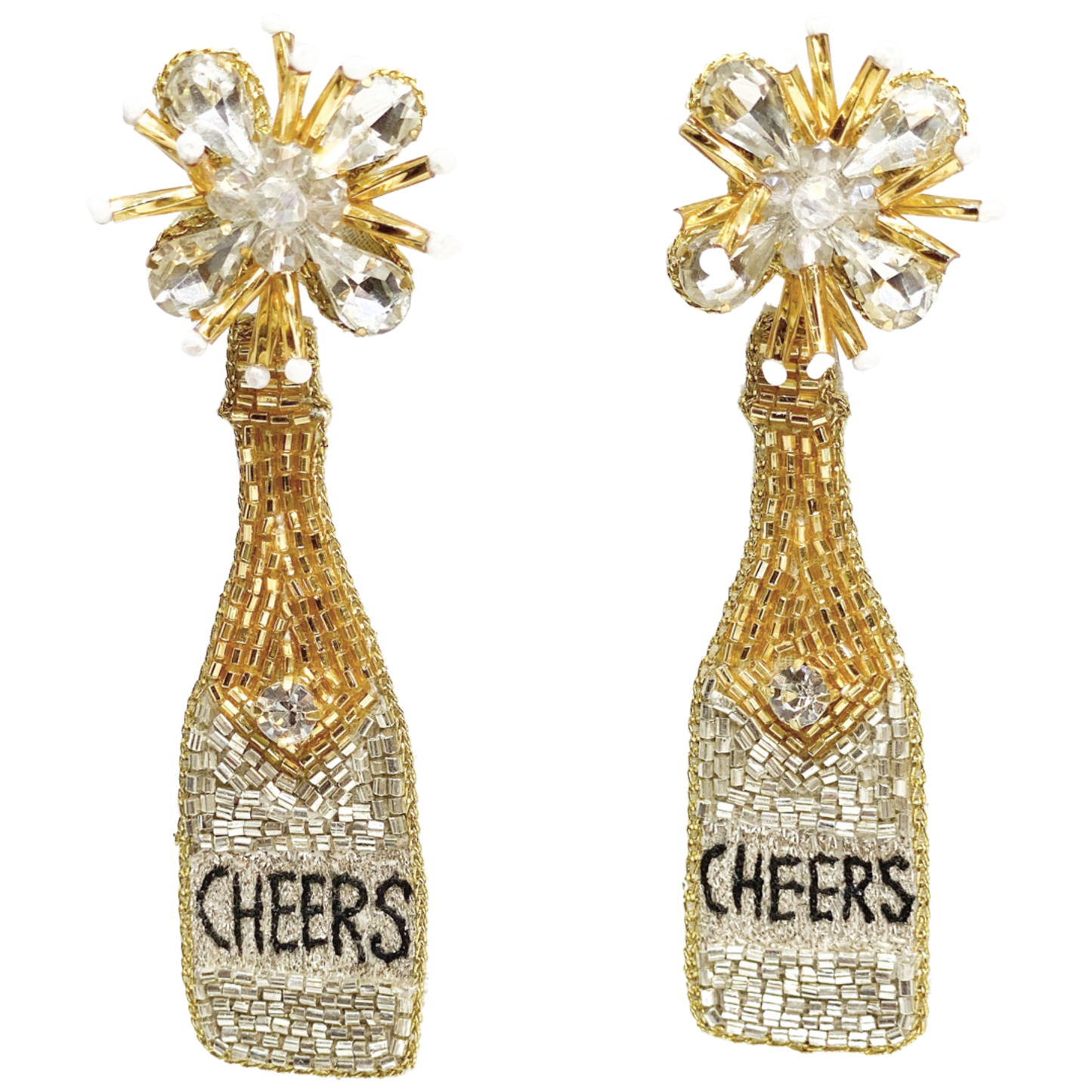 NYE Silver and Gold Champagne Bottle Earrings
