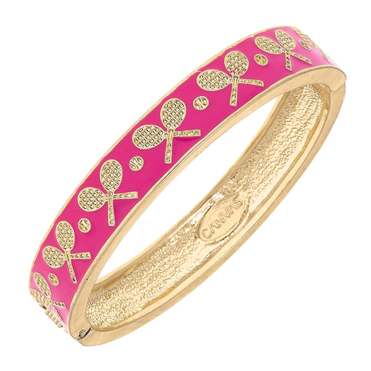 Briar Tennis Racquet Enamel Hinge Bangle In Pink