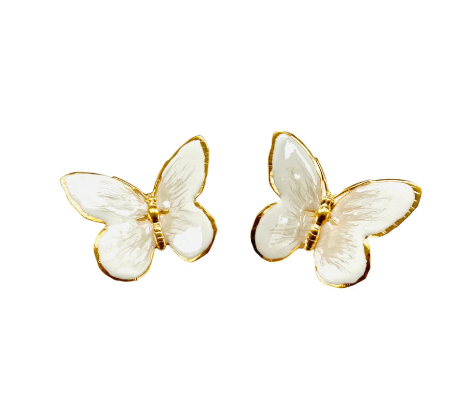 White Glassine Butterfly Earrings