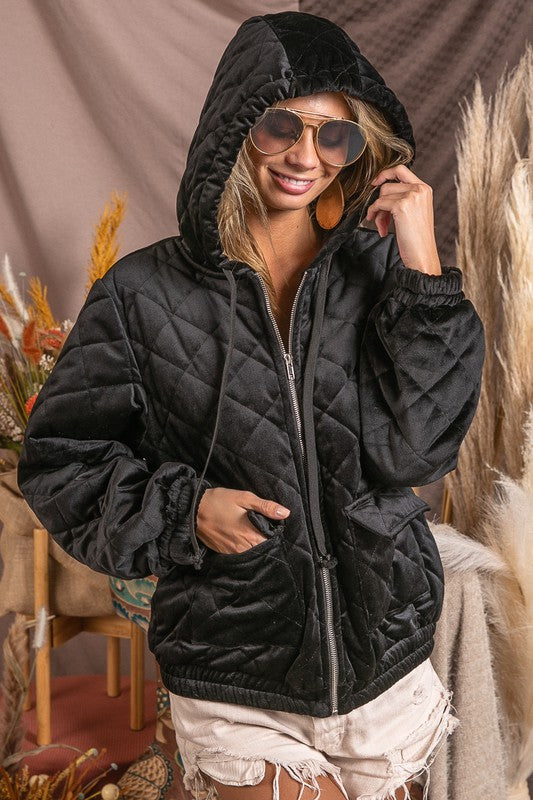 FINAL SALE Quilted Black Hooded Jacket