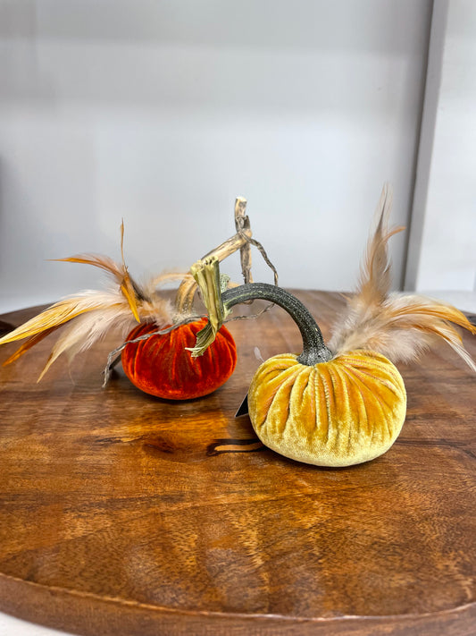 3 inch Pumpkins with Feather Plume