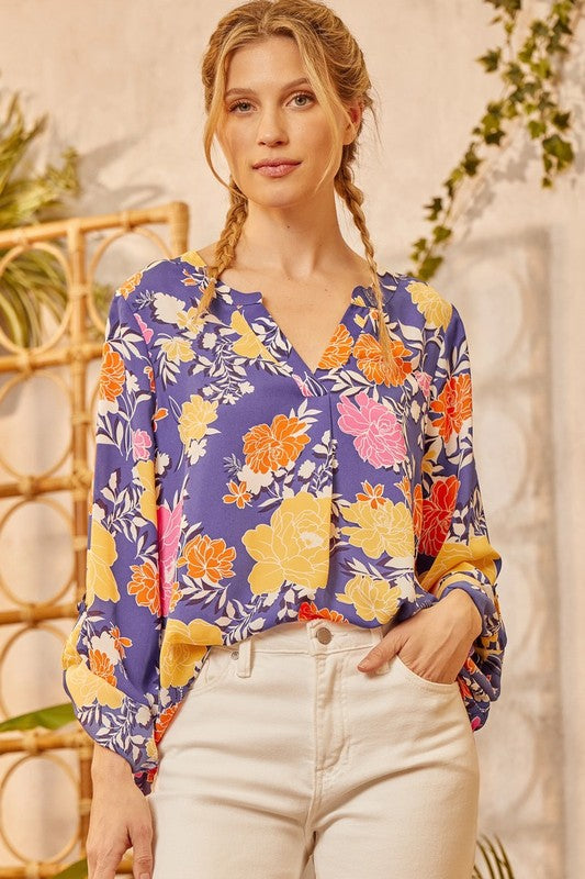 FINAL SALE Purple Floral Print Woven Top