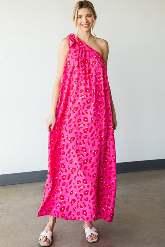 FINAL SALE Leopard Print One Shoulder Maxi Dress
