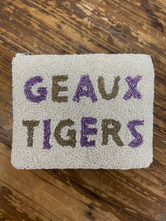 Geaux Tigers Beaded Coin Purse