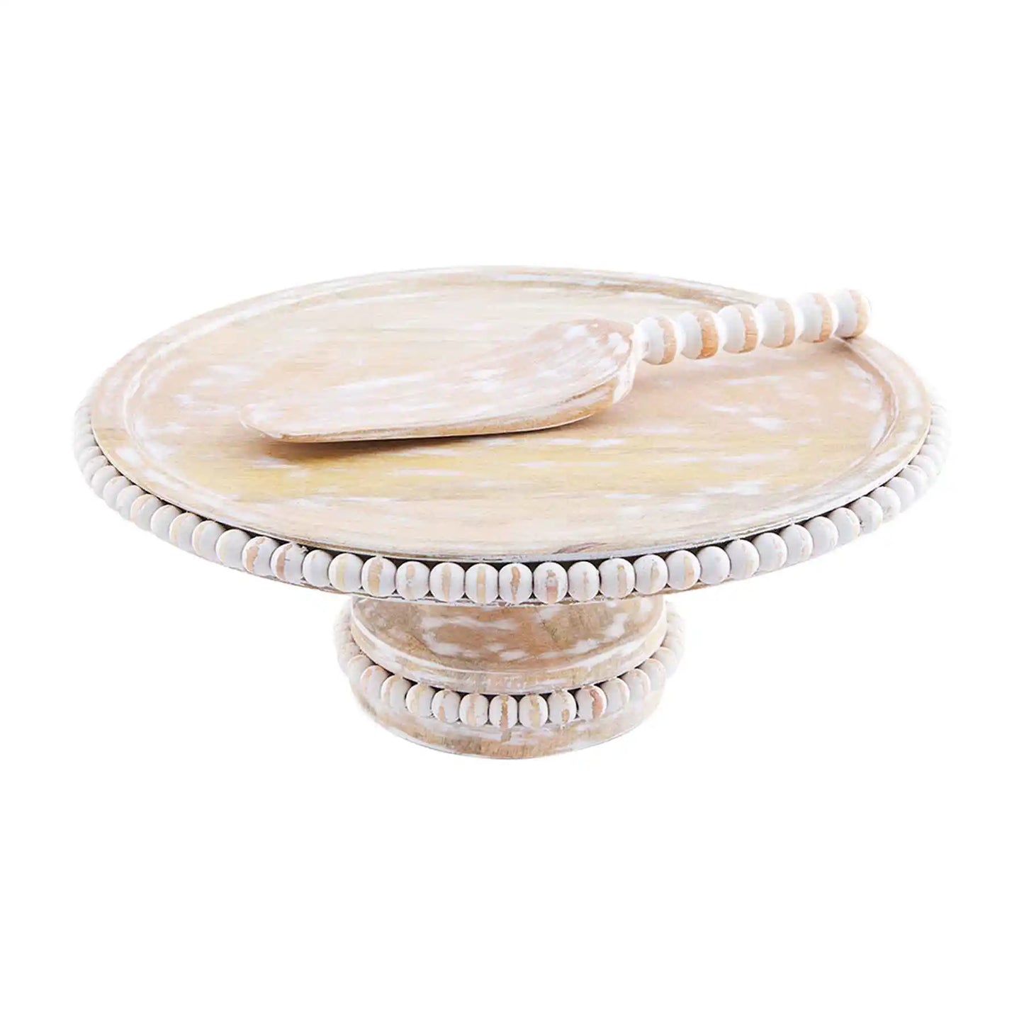 Beaded Wood Cake Stand Set