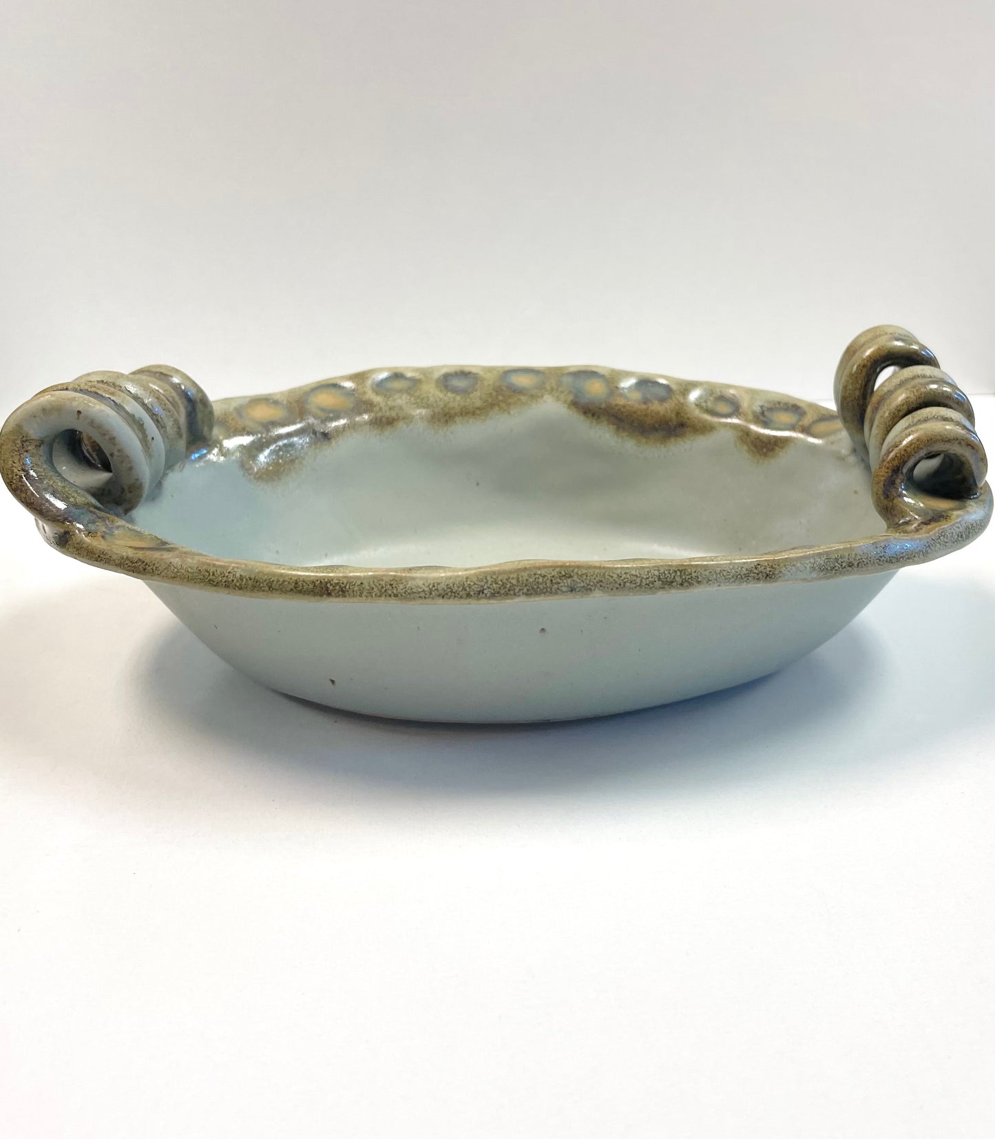 FP Small Oval Spiral Handled Bowl in River Rock