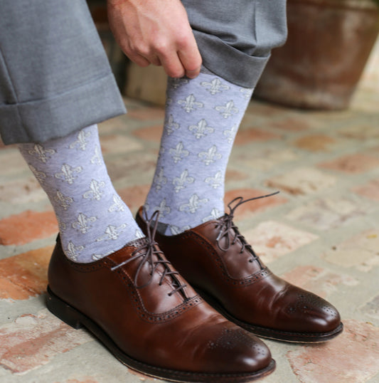 Men's Grey Fleur De Lis Socks