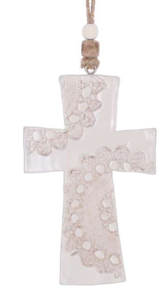 Cross Lace Imprinted Ornament